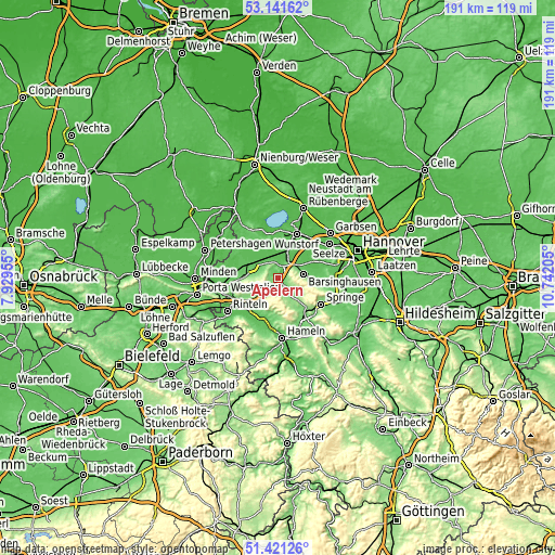 Topographic map of Apelern