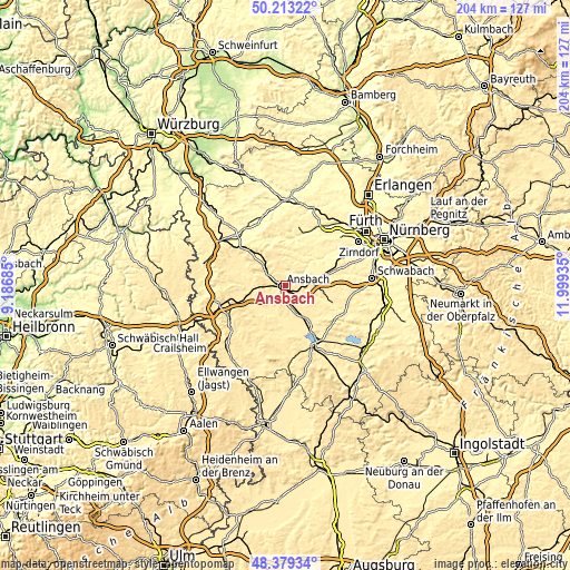 Topographic map of Ansbach