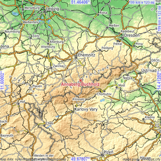 Topographic map of Annaberg-Buchholz