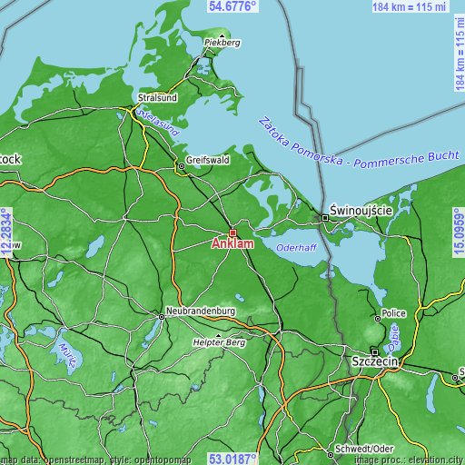 Topographic map of Anklam