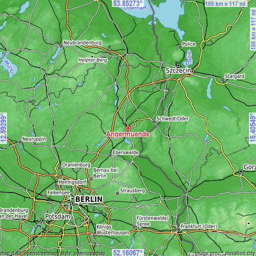 Topographic map of Angermünde