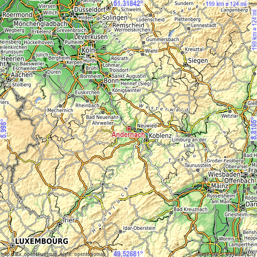 Topographic map of Andernach