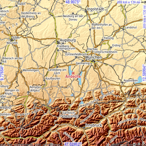 Topographic map of Andechs