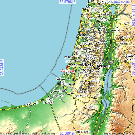 Topographic map of Ashdod