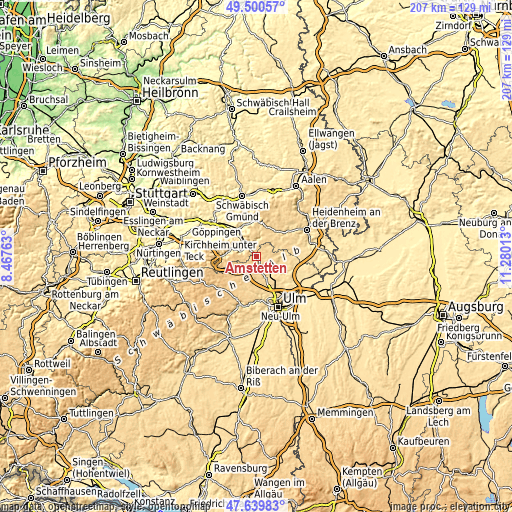 Topographic map of Amstetten