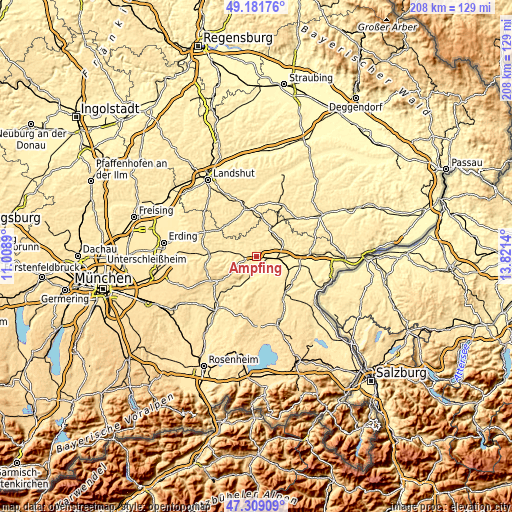 Topographic map of Ampfing