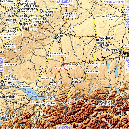 Topographic map of Amendingen