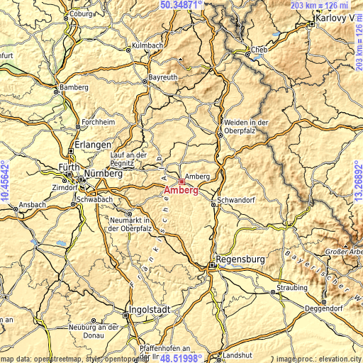Topographic map of Amberg