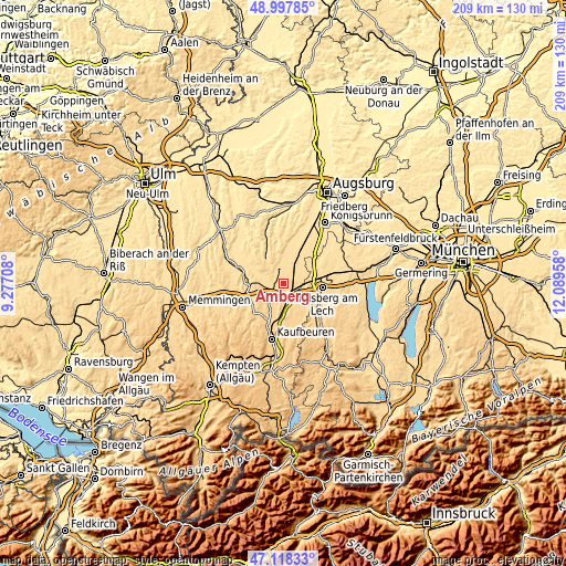 Topographic map of Amberg