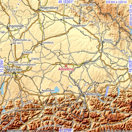 Topographic map of Altötting