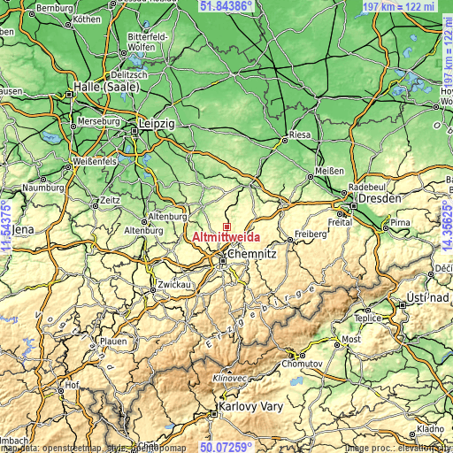 Topographic map of Altmittweida