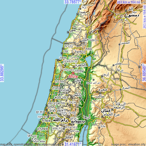 Topographic map of Afula