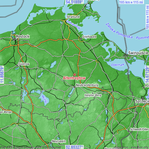 Topographic map of Altentreptow