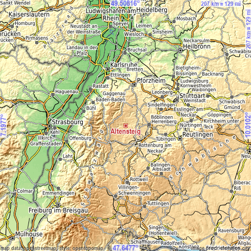 Topographic map of Altensteig