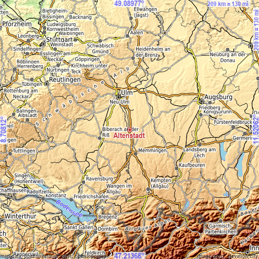 Topographic map of Altenstadt