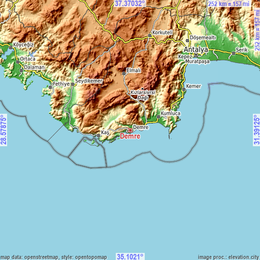 Topographic map of Demre