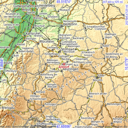 Topographic map of Altdorf