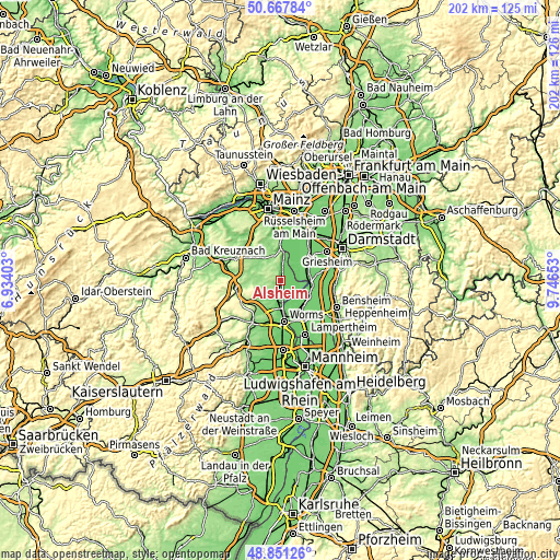 Topographic map of Alsheim