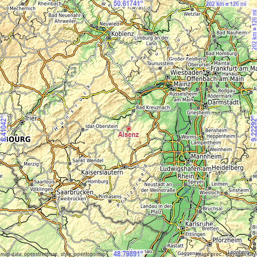 Topographic map of Alsenz