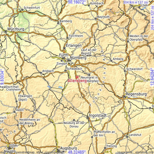 Topographic map of Allersberg