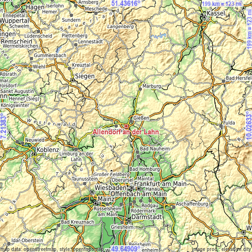 Topographic map of Allendorf an der Lahn