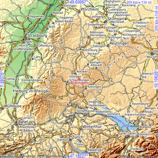 Topographic map of Aldingen
