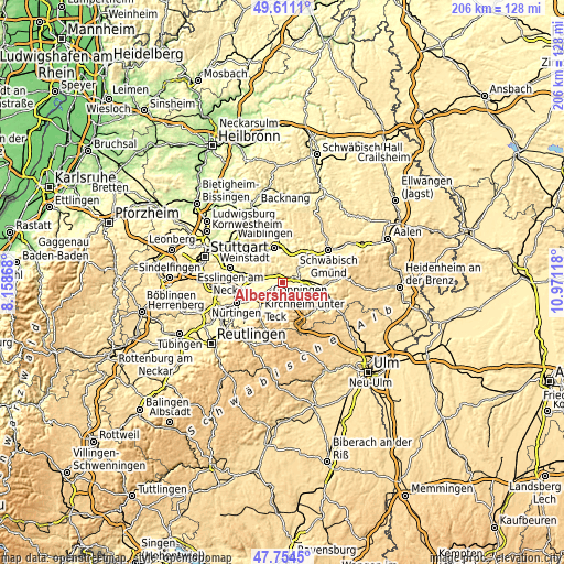 Topographic map of Albershausen