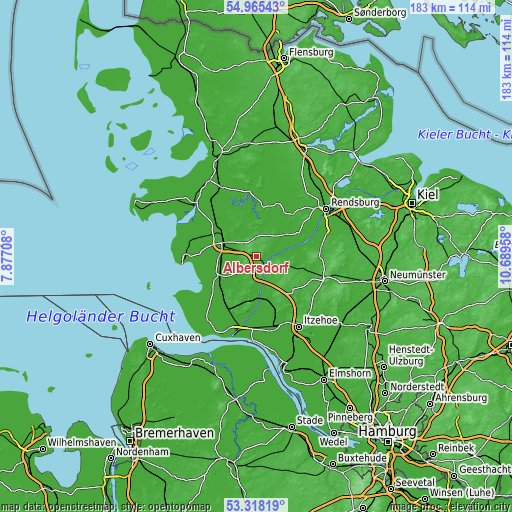 Topographic map of Albersdorf