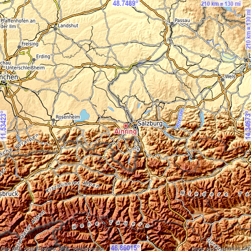 Topographic map of Ainring