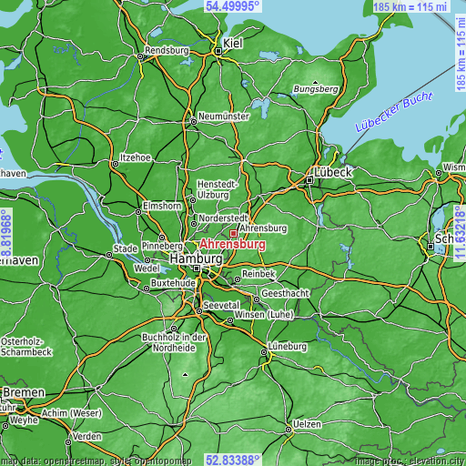 Topographic map of Ahrensburg