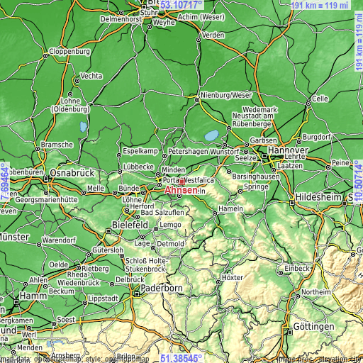 Topographic map of Ahnsen