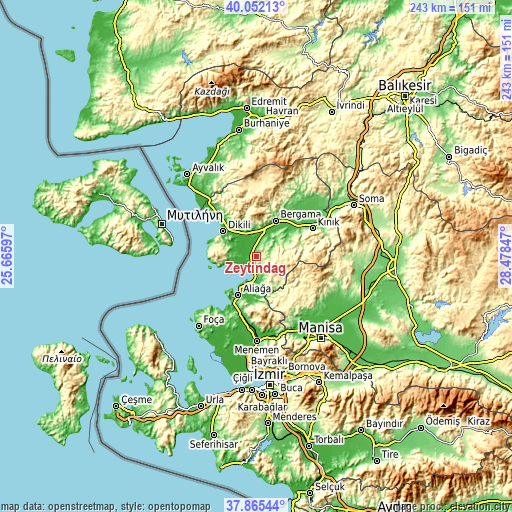 Topographic map of Zeytindağ