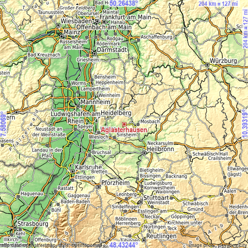 Topographic map of Aglasterhausen