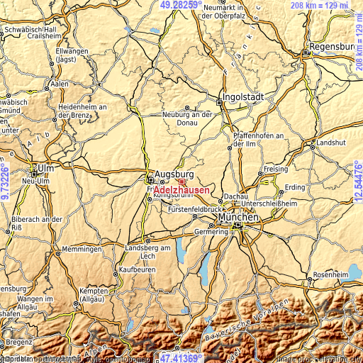 Topographic map of Adelzhausen