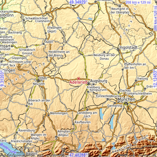 Topographic map of Adelsried