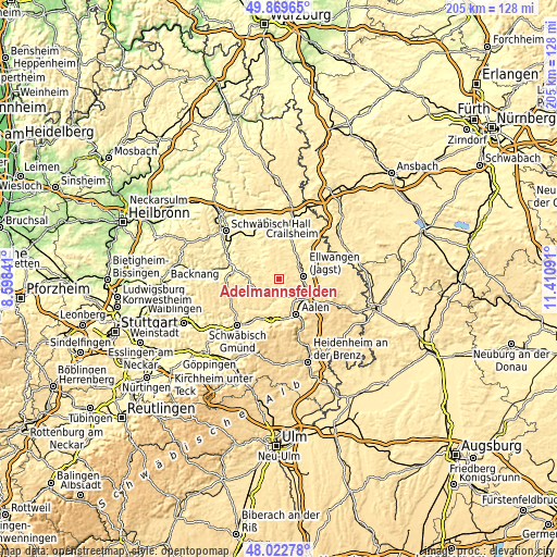 Topographic map of Adelmannsfelden