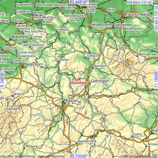 Topographic map of Adelebsen