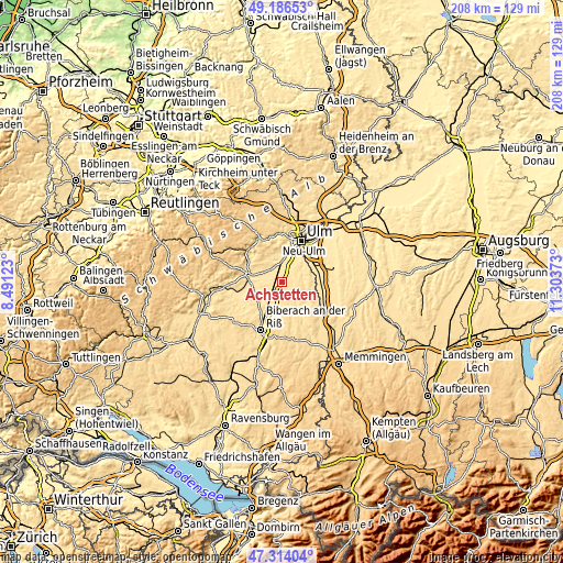 Topographic map of Achstetten