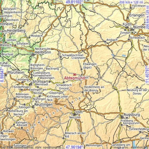 Topographic map of Abtsgmünd