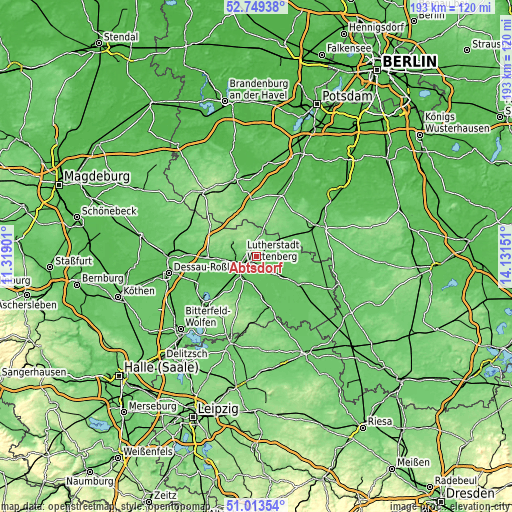 Topographic map of Abtsdorf