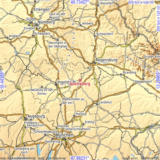 Topographic map of Abensberg