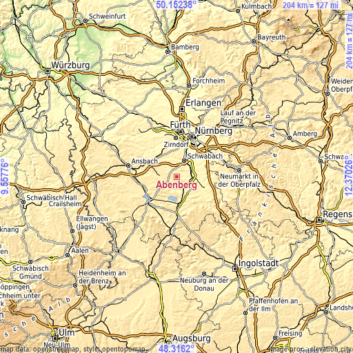 Topographic map of Abenberg