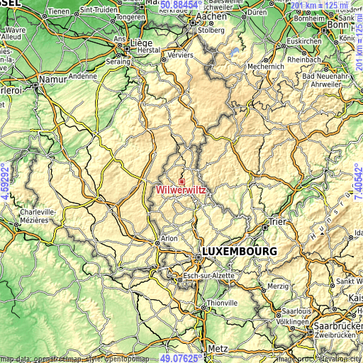 Topographic map of Wilwerwiltz