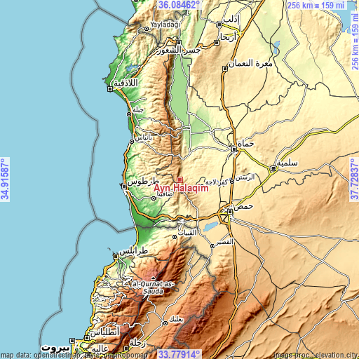 Topographic map of ‘Ayn Ḩalāqīm