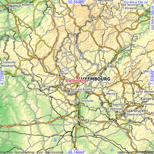 Topographic map of Walferdange