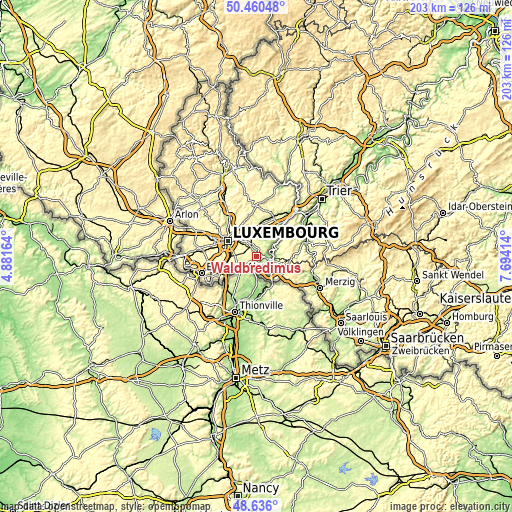 Topographic map of Waldbredimus