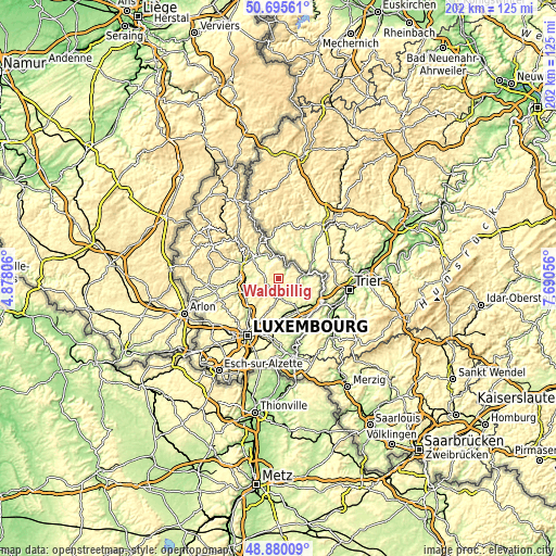 Topographic map of Waldbillig
