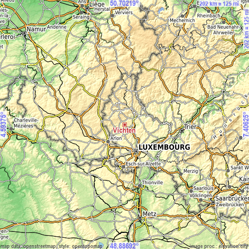 Topographic map of Vichten