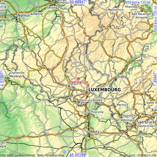Topographic map of Useldange
