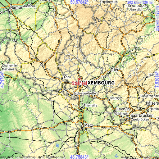 Topographic map of Steinsel